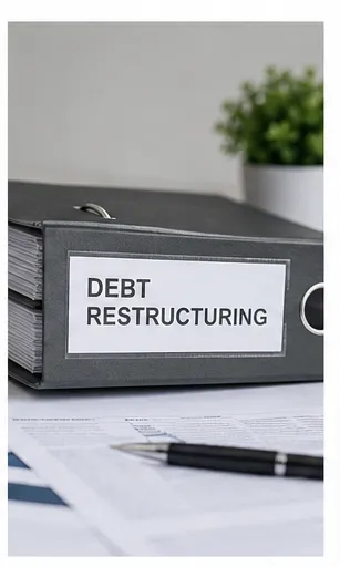 Debt restructuring file and financial documents prepared for a small business restructuring proposal