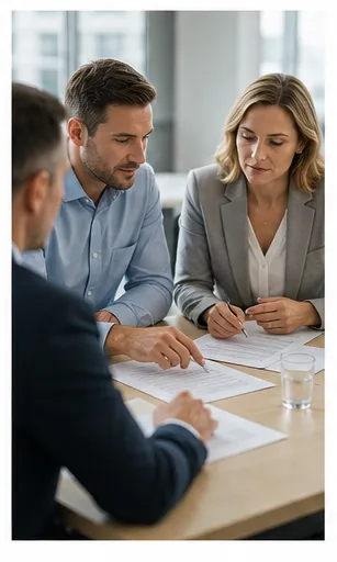 Company directors reviewing restructuring documents with an insolvency adviser